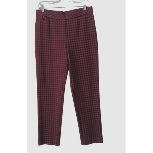 J. Jill Pants - J. Jill Pants Womens Medium Burgundy Black Ponte Slim Leg Stretch Plaid Gingham‎